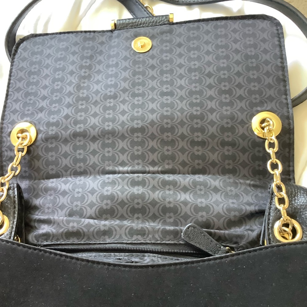 RARE CHARMING CHARLIE Black Pebbled Four Hearts Crossbody Bag Gold Hardware - Picture 9 of 9